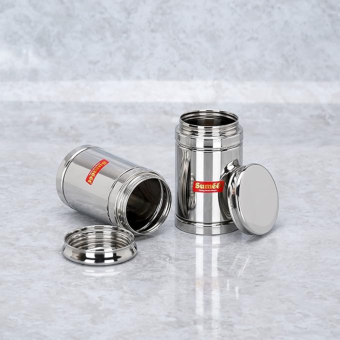 Sumeet Stainless Steel Circular Vertical Storage Container set of 2 Pc| 450ml Each |7.3cm Dia, Silver