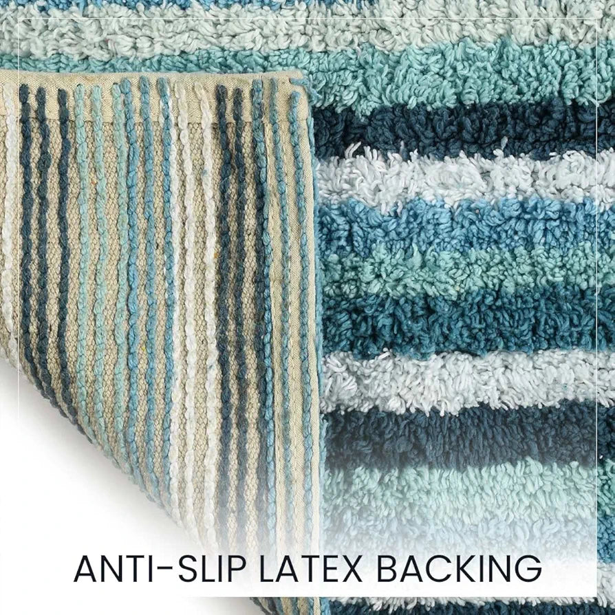 Sashaa World Striped Anti Skid Bathmat & Contour Set Colour Blue & White Striped