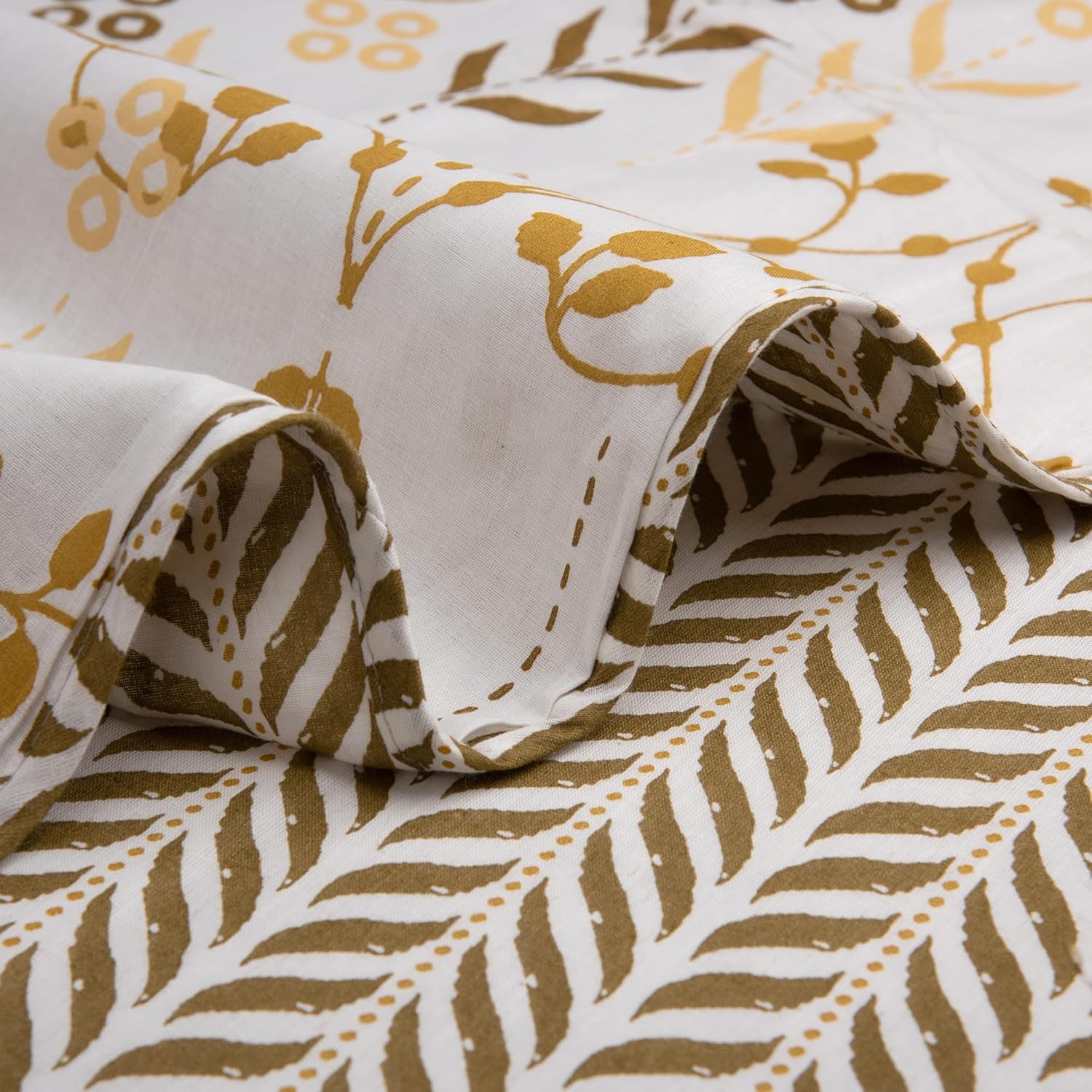 Huesland 100% Cotton Reversible Dohar Single Bed Cotton | Soft Cambric Weave, All Weather Light Ac Blanket | White, Moss Green & Mustard