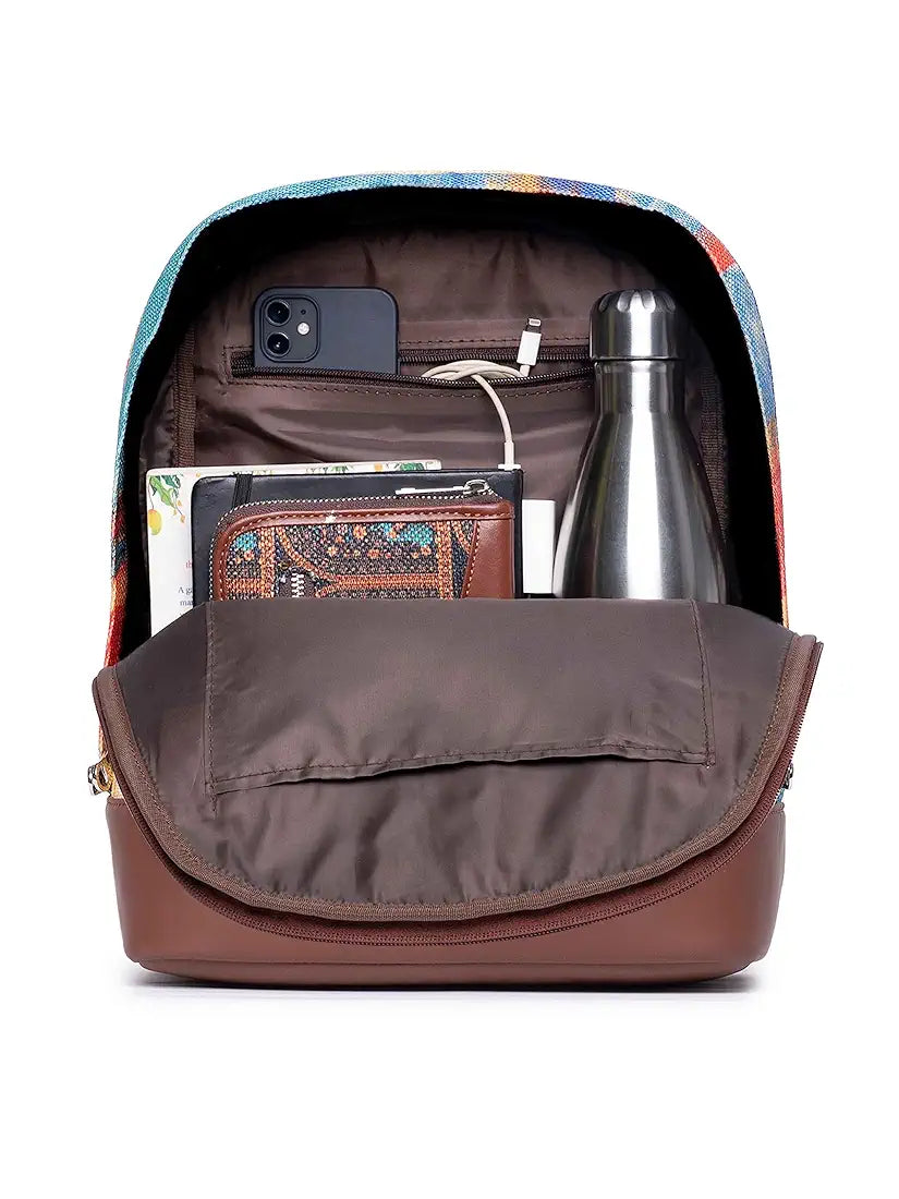Zouk Printed Women's Jute Handcrafted Vegan Leather Multicolor Daypack/Backpack