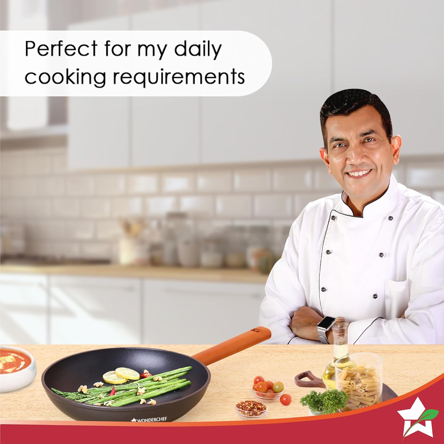 Wonderchef Caesar Non-Stick Fry Pan | Induction Bottom | Wooden Handle | Pure Grade Aluminium | 24cm Frying Pan Non Stick