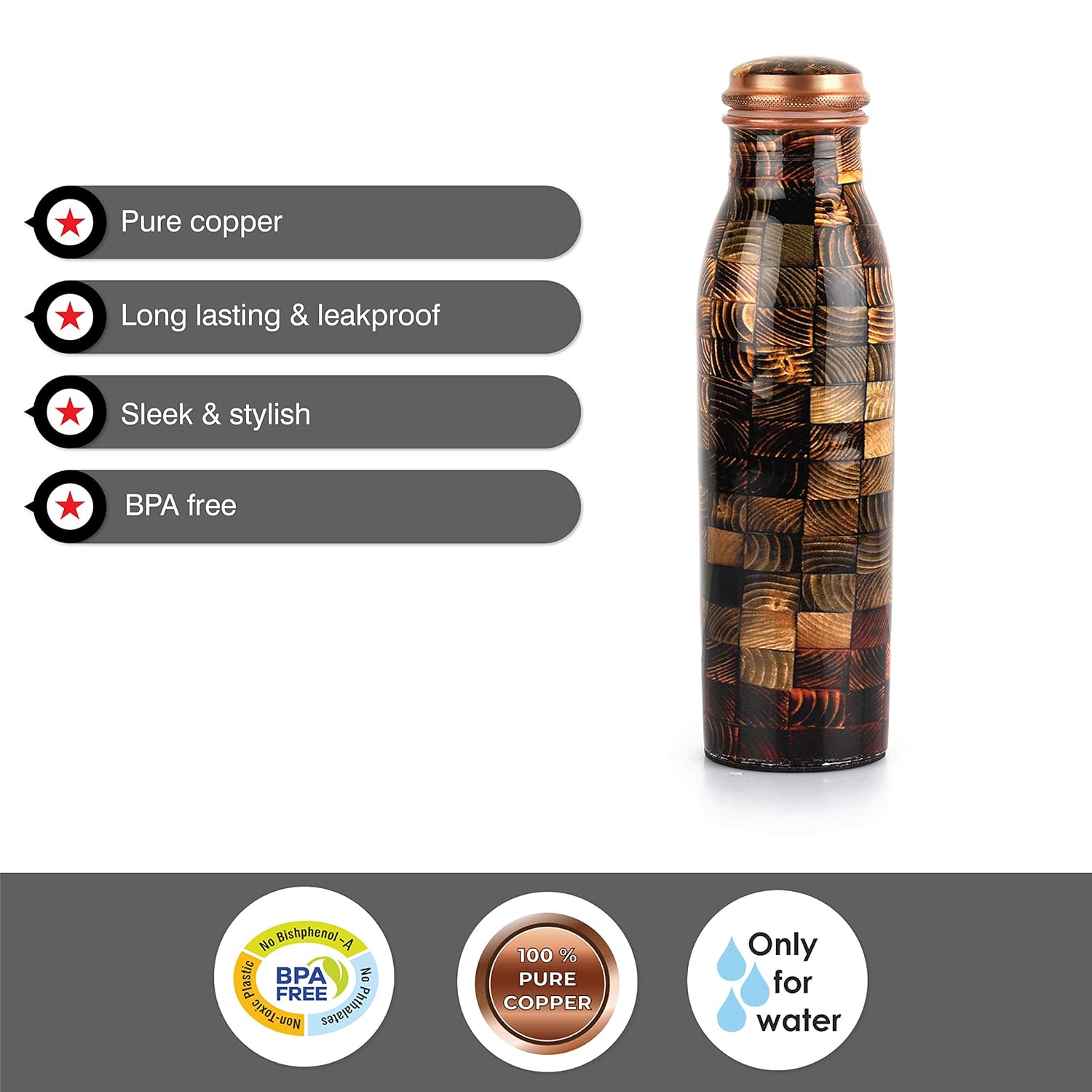 Cello Cop-pura Good Earth Copper Water Bottle | 1000ml | Blocks