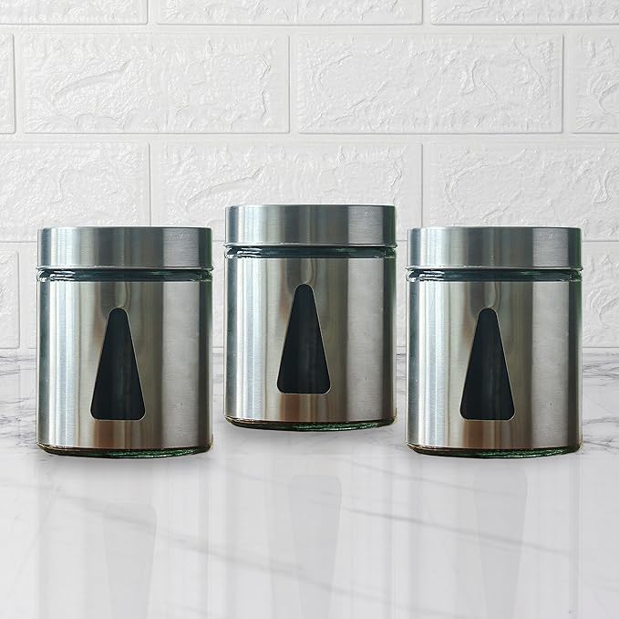 Femora Kitchen Storage Jars Steel Finish With See Through Window Jar | 700 Ml | Pack of 3