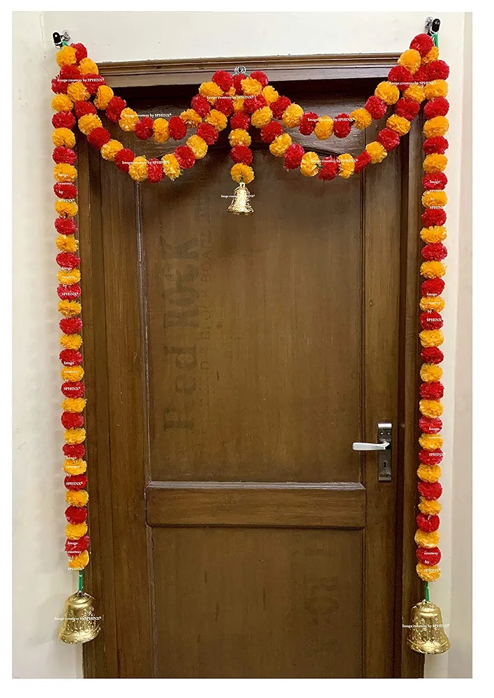 Artificial Marigold Flowers Garland Light Orange & Red