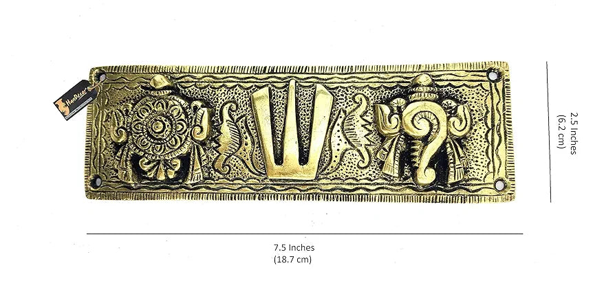 Two Moustaches Brass Shankh Chakra Namah Wall Hanging Antique White