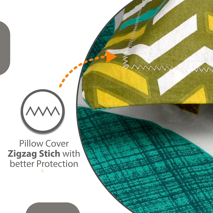 Divine Casa Double Size Bedsheet for Double Bed, 144 TC Pure Cotton Queen Size with 2 Pillow Covers Geometric Colour Emerald Olive