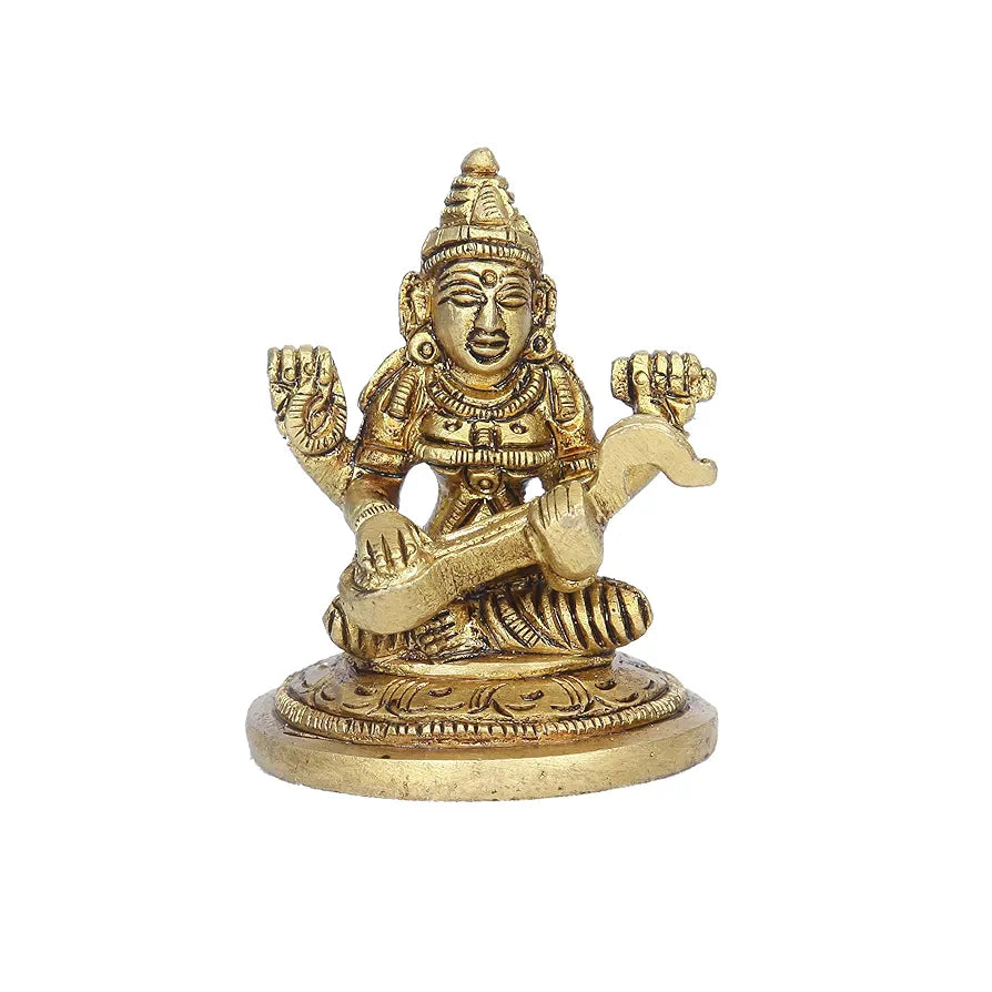 Anciently Saraswati Idol | Saraswati Idol Small | Saraswati Idol Brass, 5.5Cm Height, Gold Colour, 1 Piece
