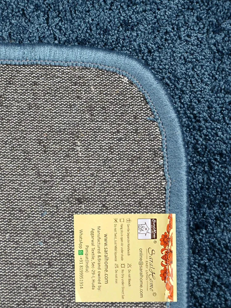 Saral Home Neo Shaggy Yarn Anti-Skid Bath Mats Colour Blue