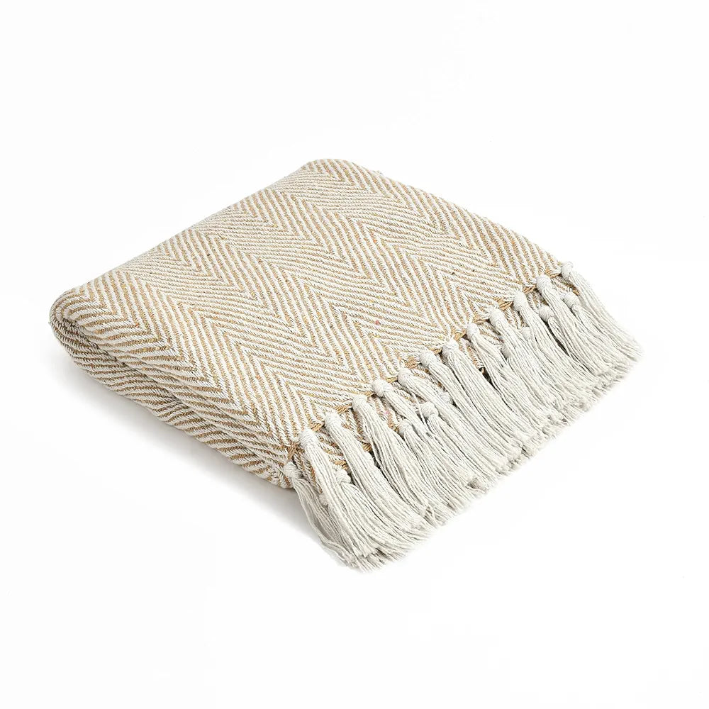Sashaa World Cotton Spring Hued Chevron Throw Blanket Colour Light Beige