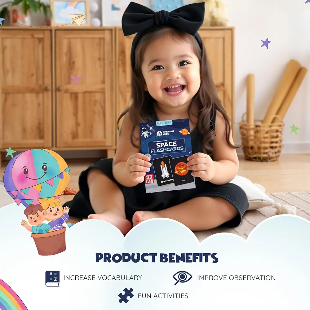 SPARTAN KIDS® Space Flash Cards for Kids | 27 Early Learning Flash Cards Easy & Fun Way of Learning 1 Year to 6 Years Babies