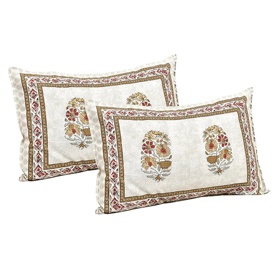 Kuber Industries Double Bedsheet with 2 Pillow Covers 160 TC Premium Cotton Dezier Flower Boota Beige