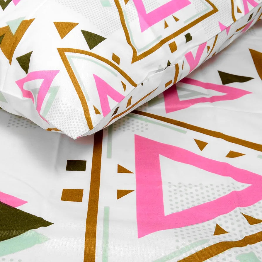 Divine Casa 144 TC Cotton Bedsheet for Double Bed with 2 Pillow Cover Colour Pink Olive