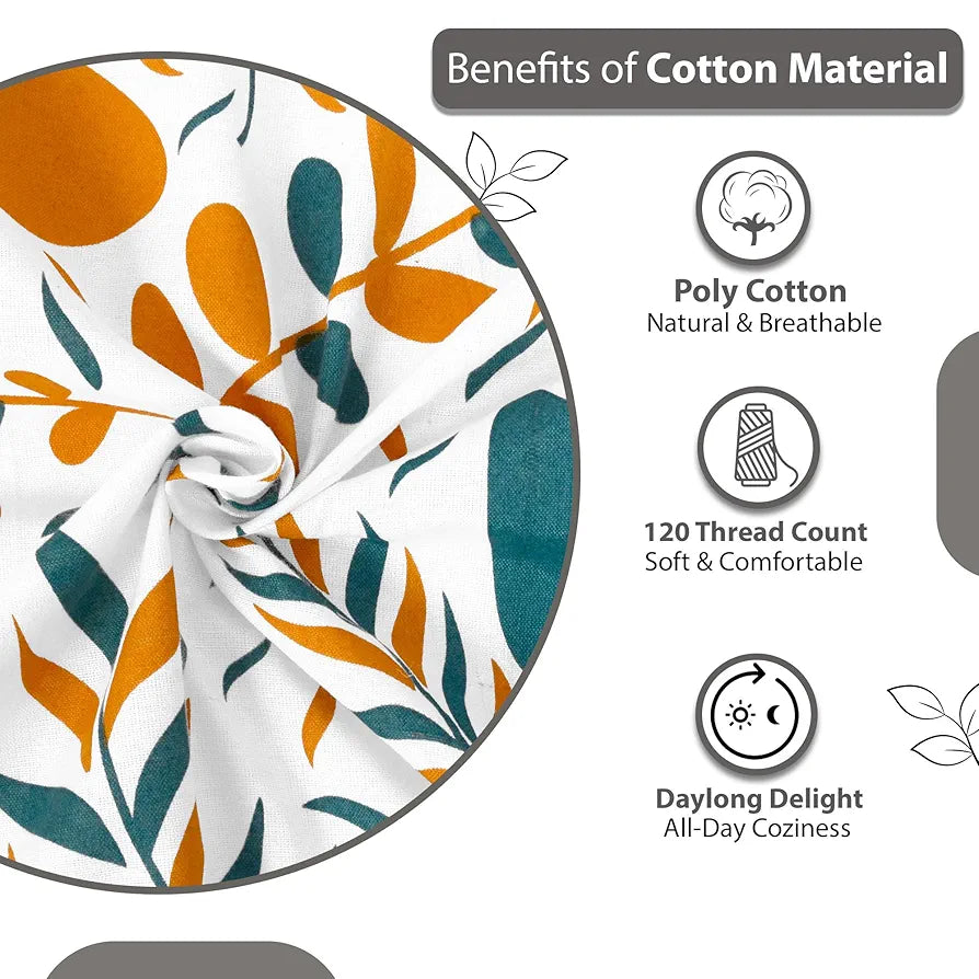 Divine Casa 144 TC Cotton Bedsheet for Double Bed with 2 Pillow Cover Colour Teal Mustard