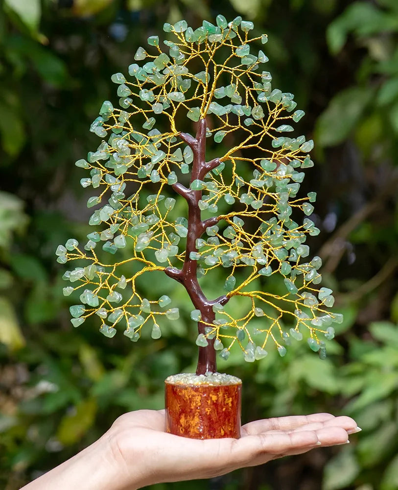HindCraft Green Jade Crystal Tree Golden Wire 10-12 inch