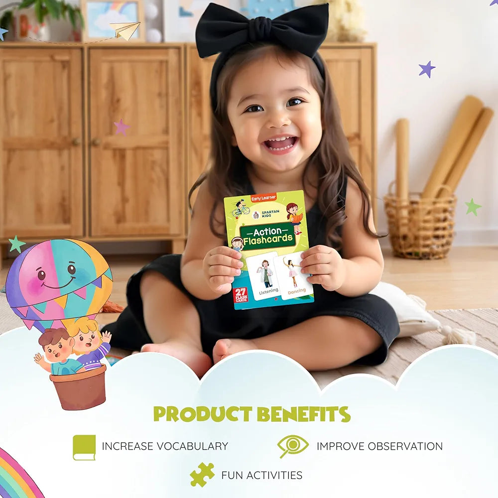 SPARTAN KIDS® Action Flash Cards for Kids | 27 Early Learning Flash Cards Easy & Fun Way of Learning 1 Year to 6 Years Baby