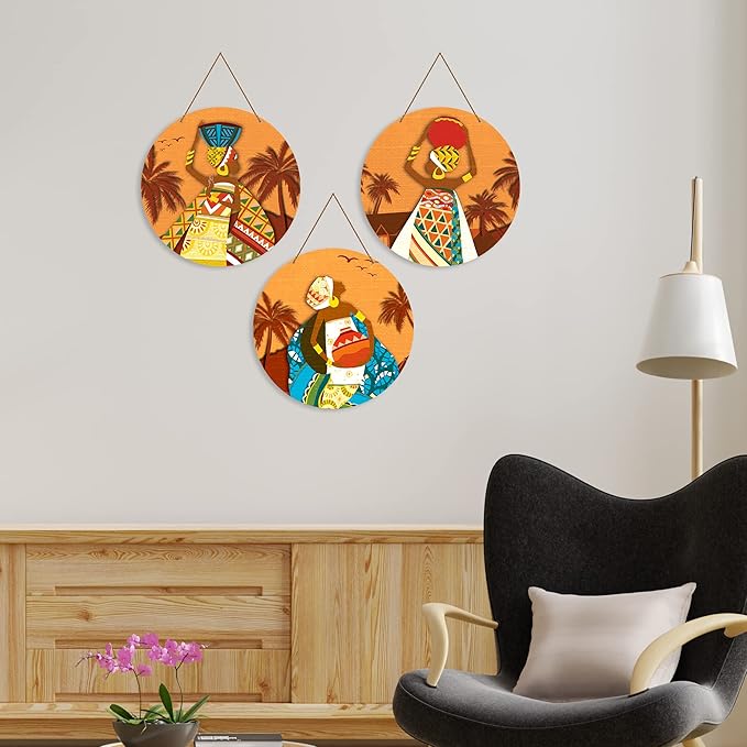 Artvibes African Warli Art Wooden Wall Hanger for Home Decor | Artwork Canvas Paintings