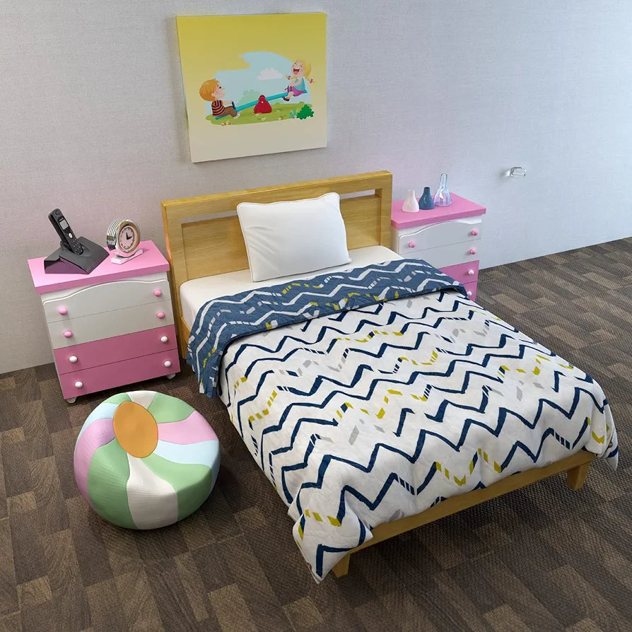 Divine Casa 120 GSM Microfiber Reversible Kids Single Bed Comforter Ultra-Soft Toddler Blanket Colour Blueprint