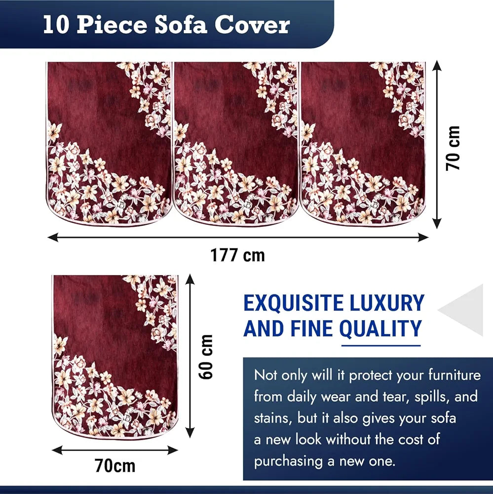 Kuber Industries Sofa Cover Set Flower Sofa Cover Velvet 5 Seater Couch Cover Maroon