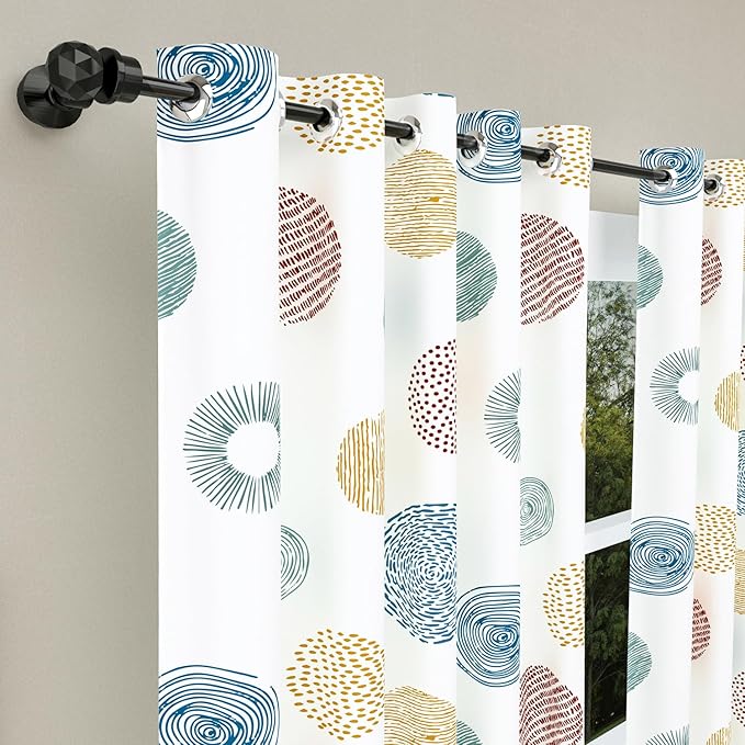 Haus & kinder Cotton Curtains Set of 2 for Bedroom Window Door Curtains (5ft x 7ft) | Colour Rounnd Rhythms Beige