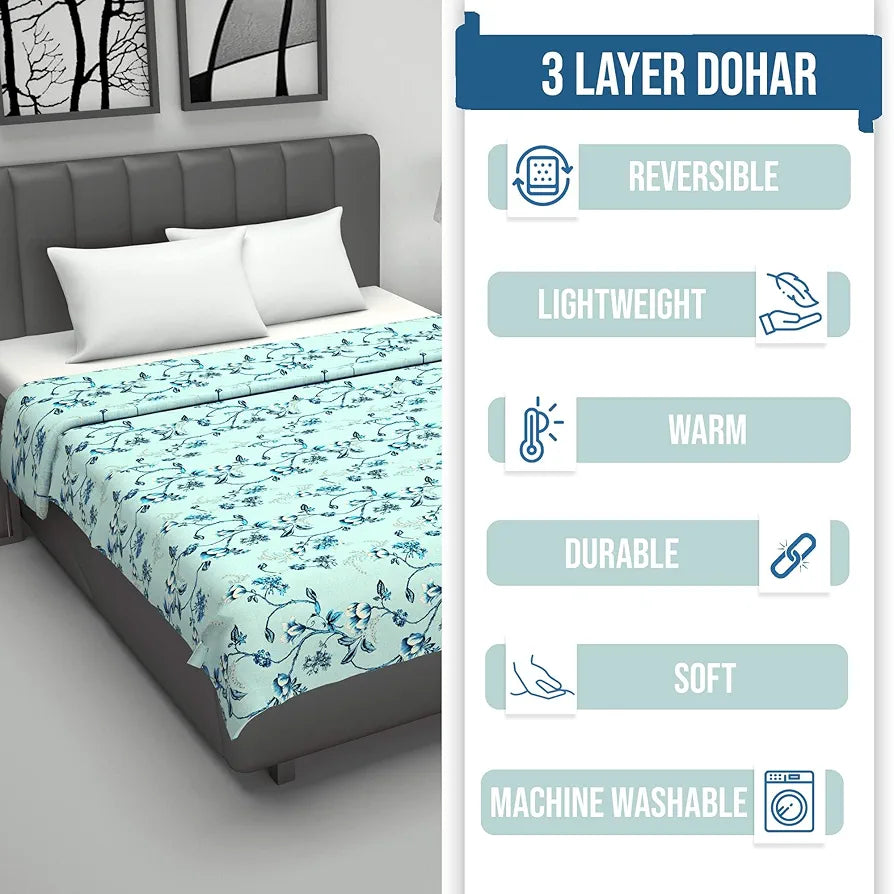 Divine Casa Floret 100% Cotton Single Dohar 120 GSM Soft & Lightweight Throw Blanket Colour Winter Fern