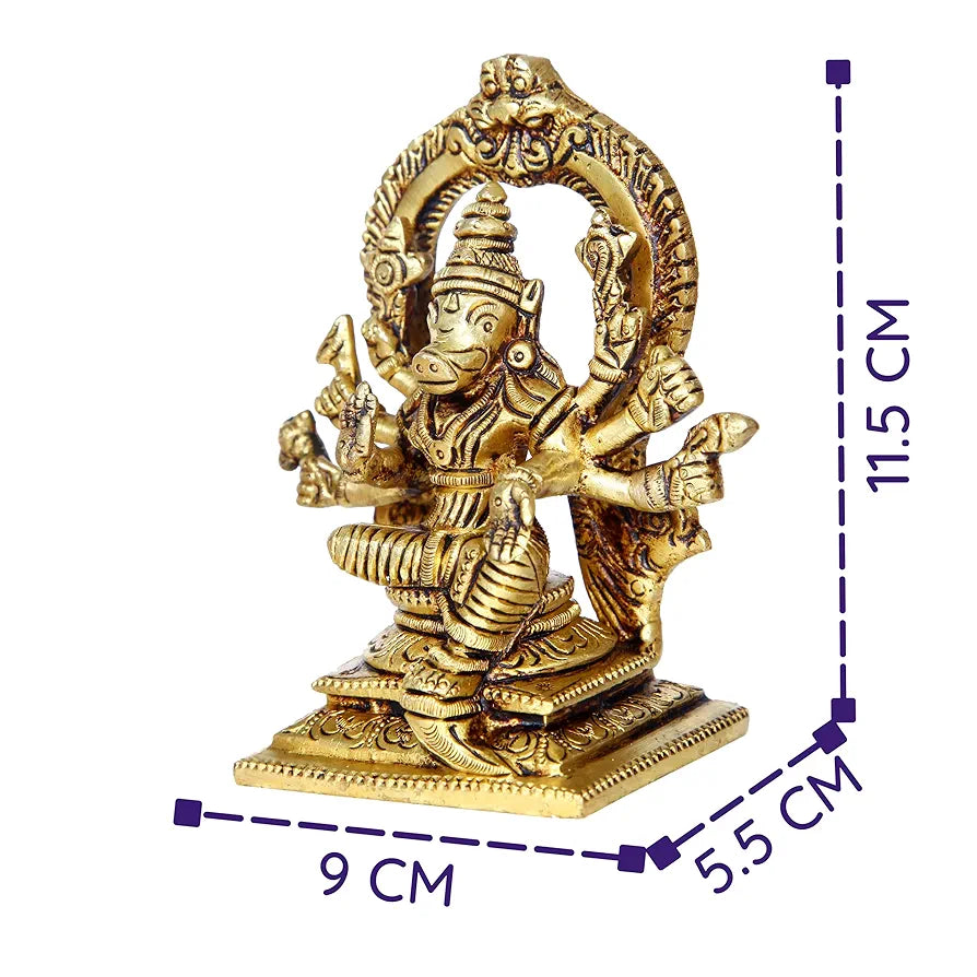 Anciently Brass Varahi Amman Statue with Thiruvachi, Medium, Gold Colour - 
