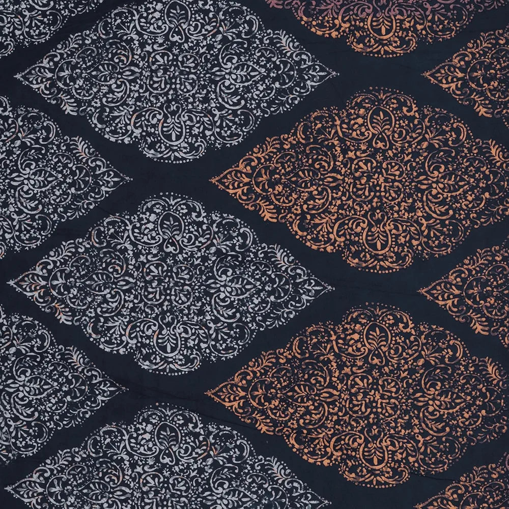 Cloth Fusion Elastic Fitted Queen Size Bed Sheet with 2 Pillow Covers Midnight Paisley Colour