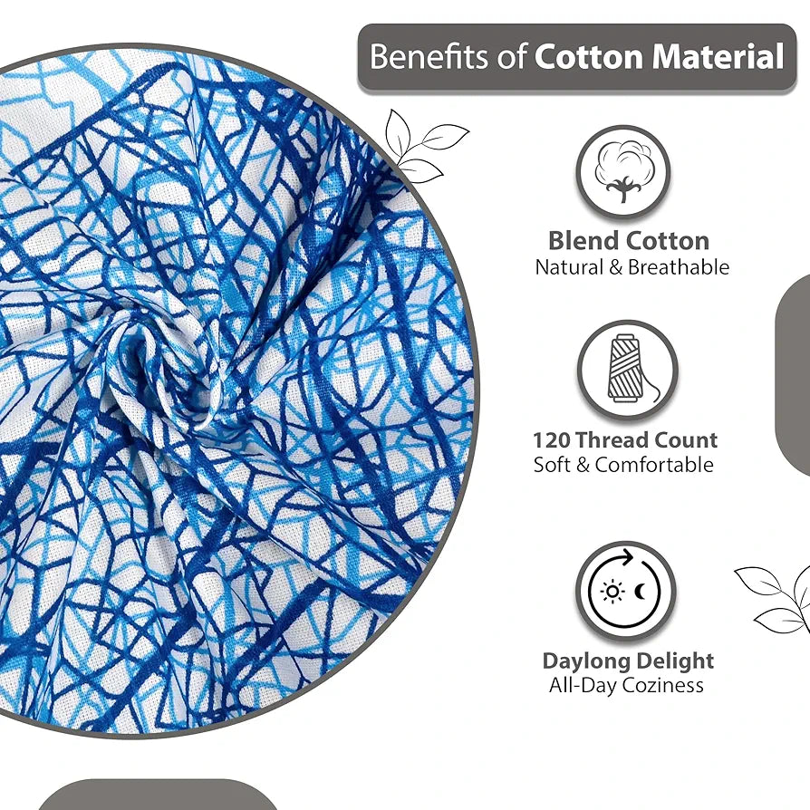 Divine Casa 144 TC Cotton Double Bedsheet with 2 Pillow Covers Colour Light Blue Floral Print Soft & Breathable