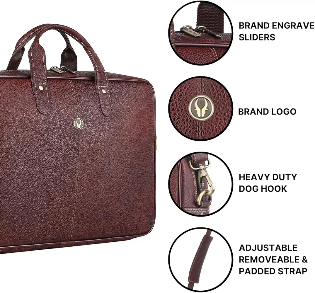 WildHorn Leather Laptop Messenger Bag for Laptop/MacBook up to 15 inch| Padded Laptop Compartment |Office Bag I 365 Days Warranty