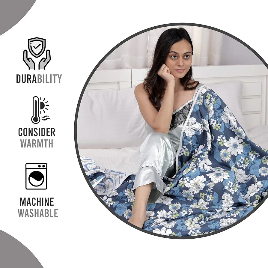 Divine Casa 120 GSM Microfiber Single Bed Comforter Soft & Lightweight Reversible AC Blanket Colour Celestial Blue