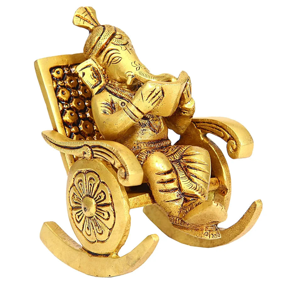 anciently Premium Chair Ganesha Idol | Rocking Chair Ganesha Idol | Heavy Rocking Chair Ganesha Brass, 675g, Height 10.5 CM, Gold Colour, 1 Piece