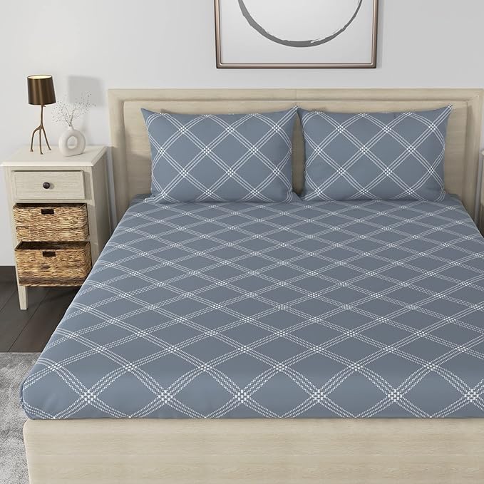 Huesland by Ahmedabad Cotton 186 TC King Size Bedsheet Cotton with 2 Pillow Covers | Grey