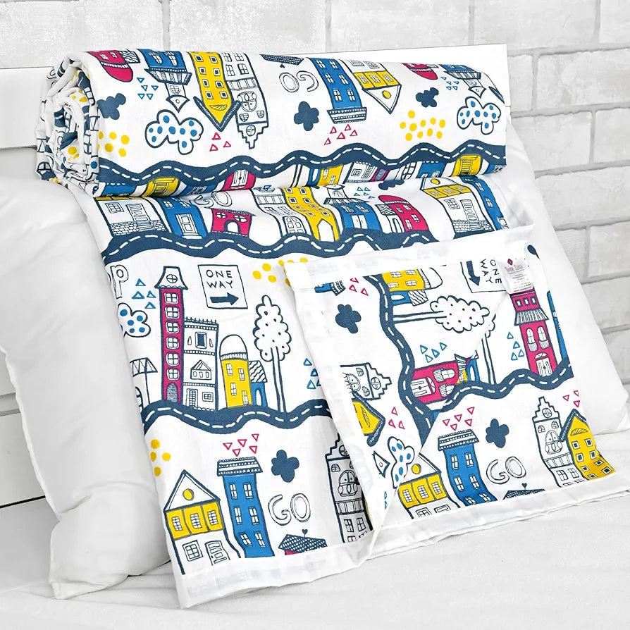 Divine Casa Pure Cotton Printed Single Dohar 120 GSM Soft & Lightweight Throw Blanket Colour Heaven White