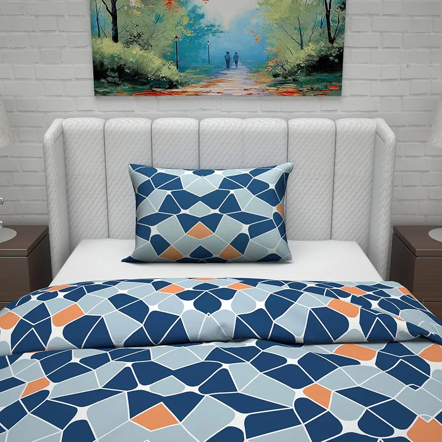 Divine Casa Microfiber Reversible Single Bed AC Duvet Cover with 1 Pillow Cover for Quilt Comforter Blanket Colour Blue & Orange