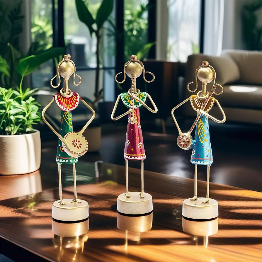Kraftskala Small Cute 7.5 inch Metal Musician Dolls for Living Room Decor