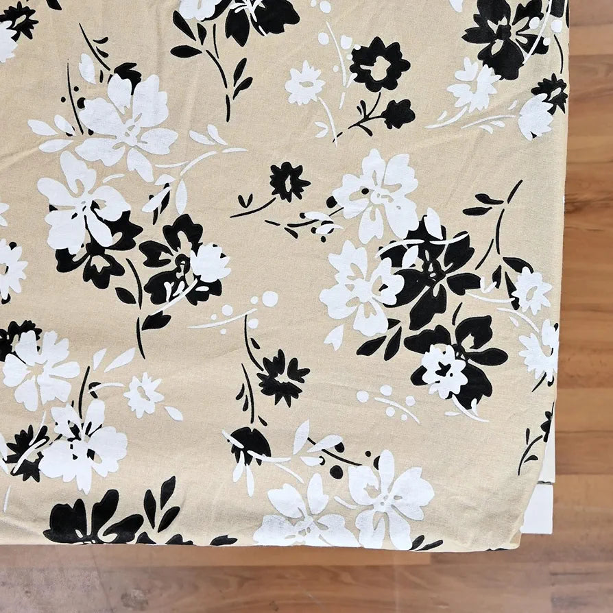 Divine Casa Floret 100% Cotton Double Fitted Bedsheet 144 TC Colour Ivory Sunflowers