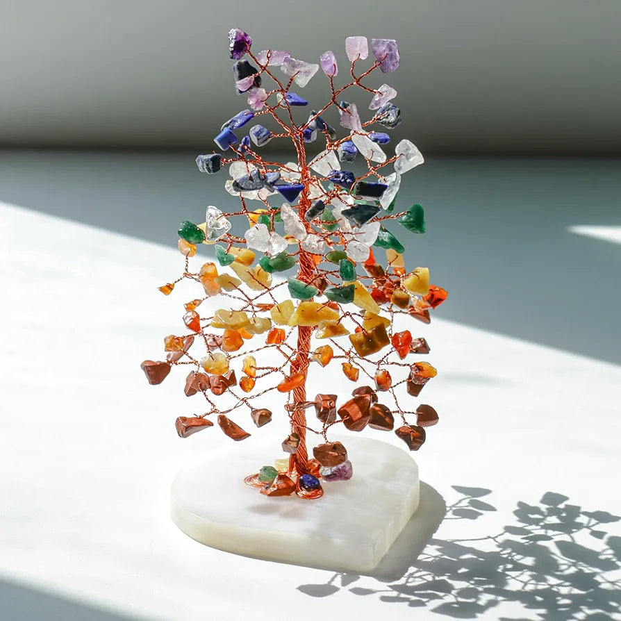 Zaicus Gemstone Bonsai Tree with Healing Crystals 7 Chakra Heart Base Feng Shui 7chakra-QH