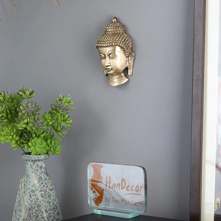 Two Moustaches Buddha Face Brass Wall Hanging