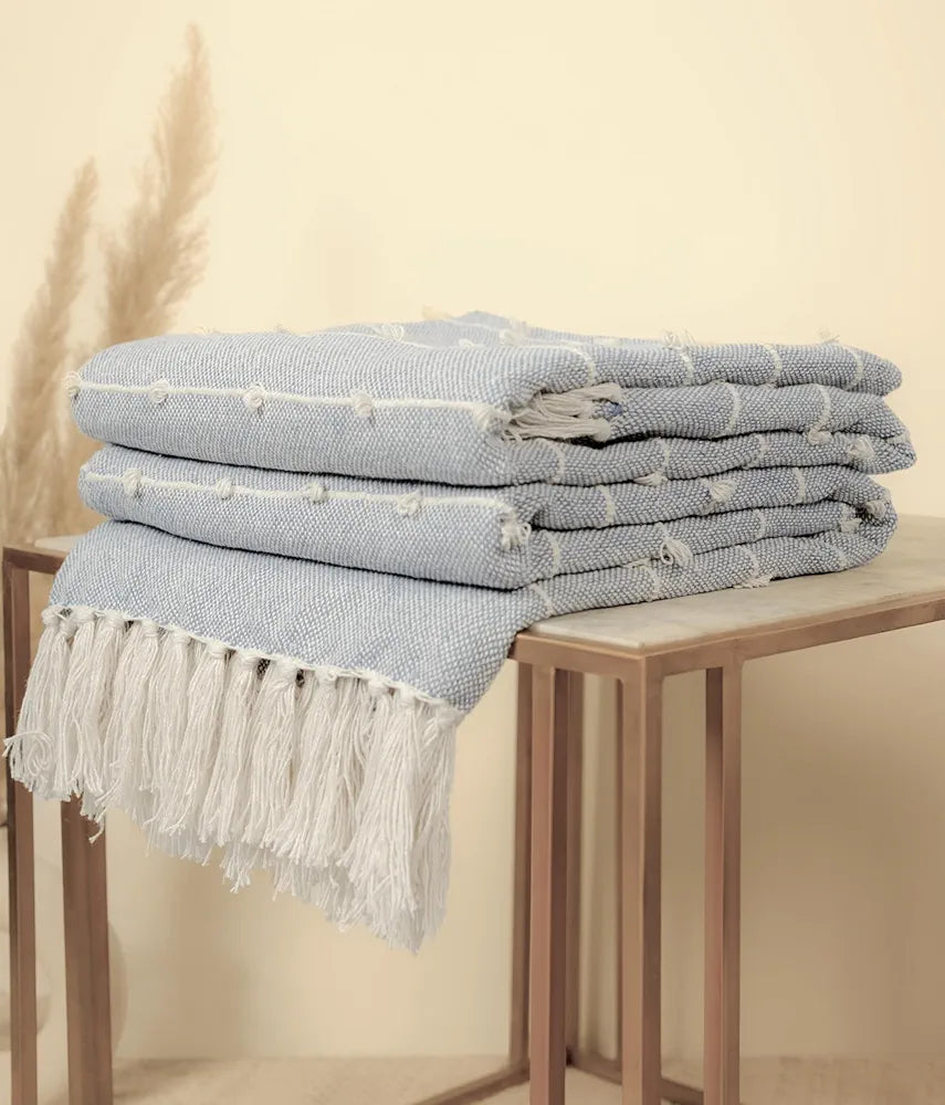 Sajavat Home Hand Knitted Pure Cotton Sofa Throw Colour Smoke Grey