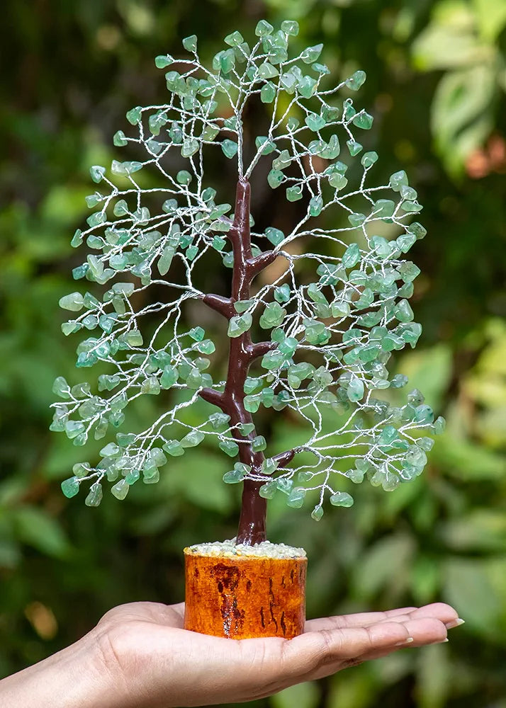 HindCraft Green Jade Crystal Tree Silver Wire 10-12 inch