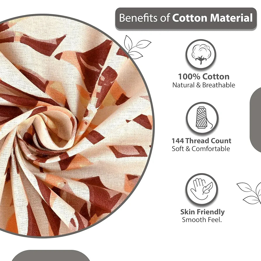 Divine Casa 144 TC 100% Cotton Double Bedsheet with 2 Pillow Covers Tropical Leaf Colour Cream Brown