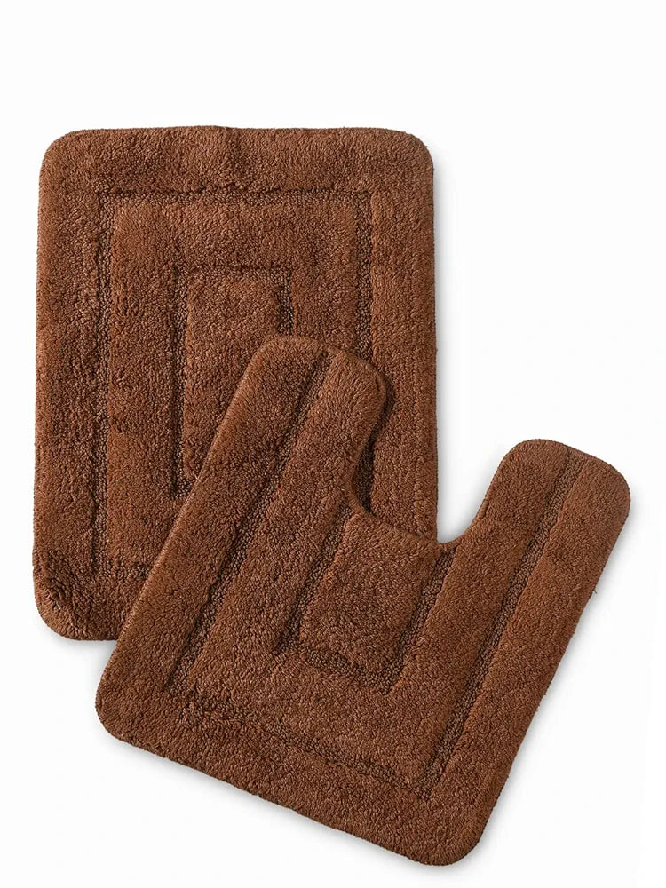 Saral Home Cotton Anti Slip Bathmat Set with Contour Colour Brown