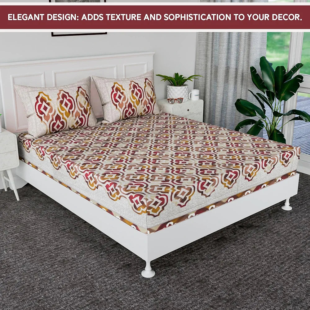 Kuber Industries Cotton Bedsheets for Double Bed with 2 Pillow Covers Rusty Star Flower -Brown