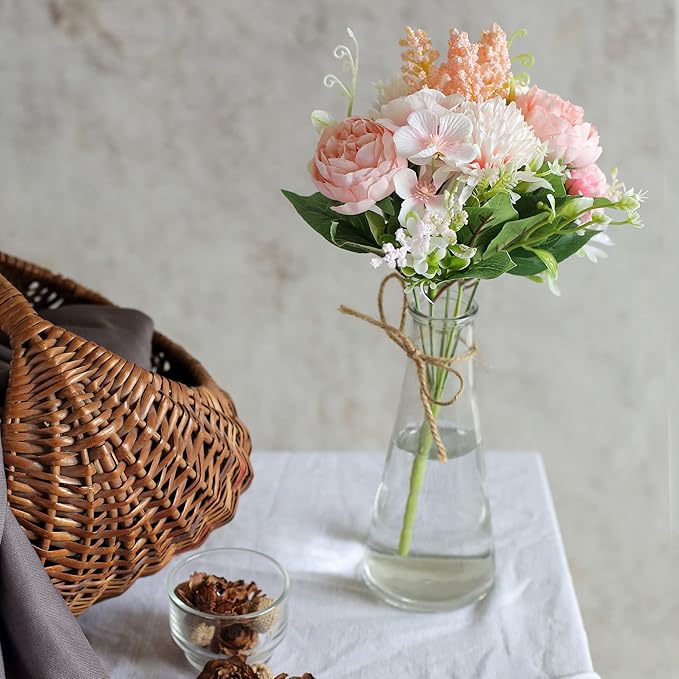 Artificial Multiflora Flower Roses Fake Sticks Bunch Decorative Without Vase Peach Fabric