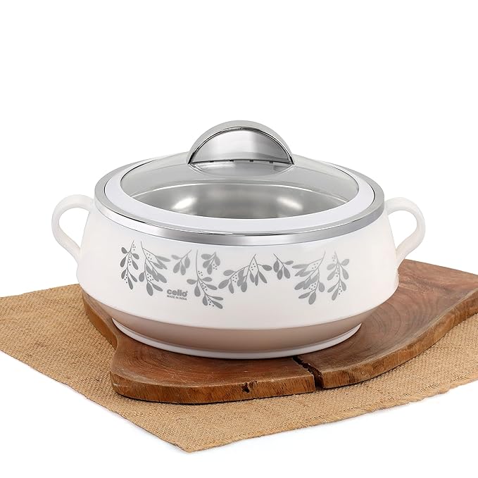 Cello Glitter Casserole With Inner Steel | Insulated Stainless Steel Inner Body Casserole Set for Meal | Set of 3