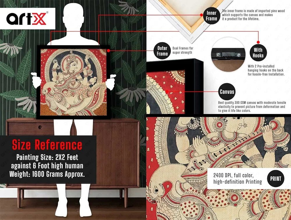 ArtX Saraswati Devi Big Canvas Painting For Living Room With Frame Square