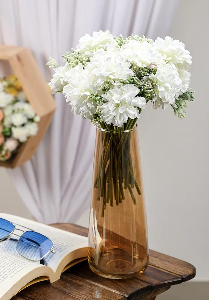 Artificial Dahlia Flower Bunch – 7-Stem Faux Bouquet White