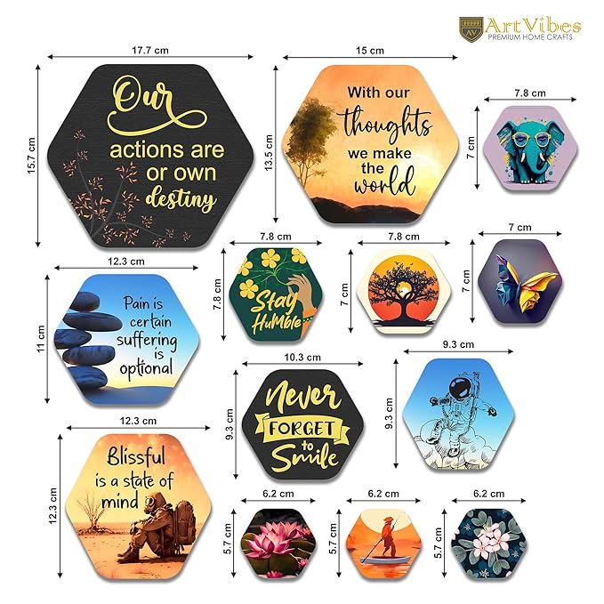 Artvibes Designer Wooden Wall Hanging Decoration for Home | Quotes Decor Item Pack of 13 Pieces