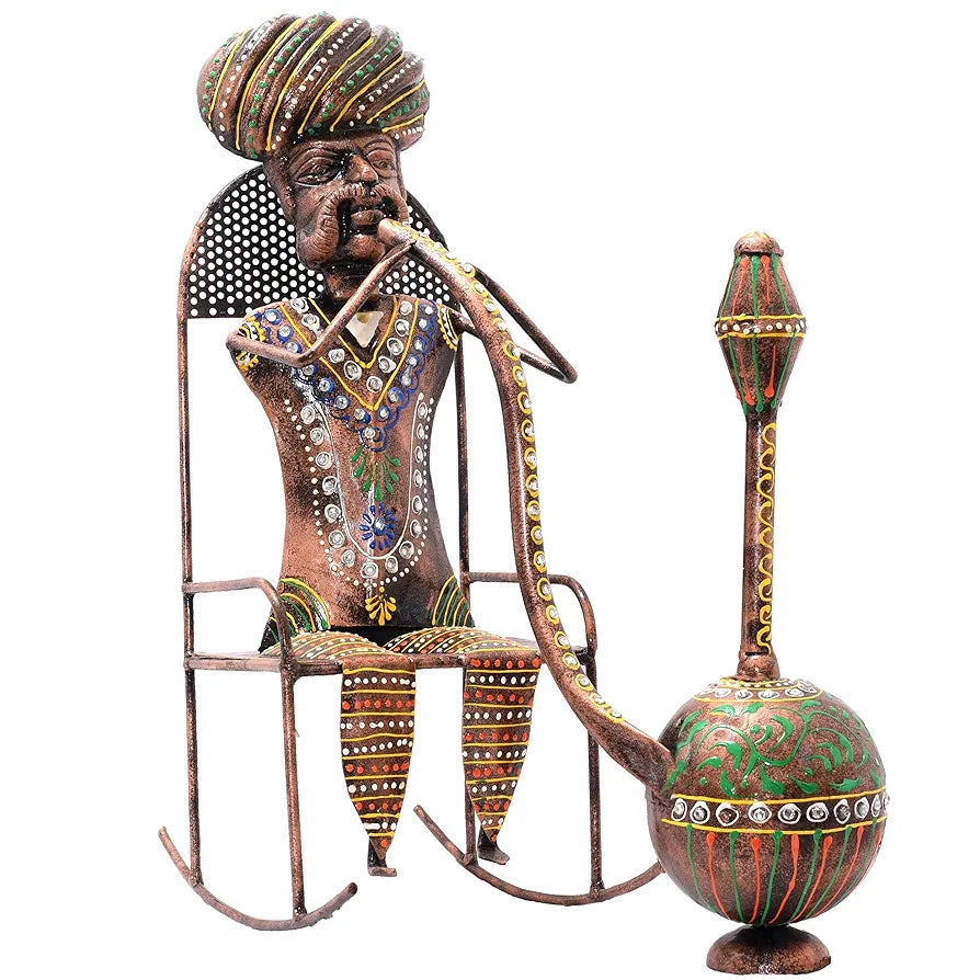 Kraftskala Ethinc Villager on Chair 16 inch Large Metal Decor Showpiece