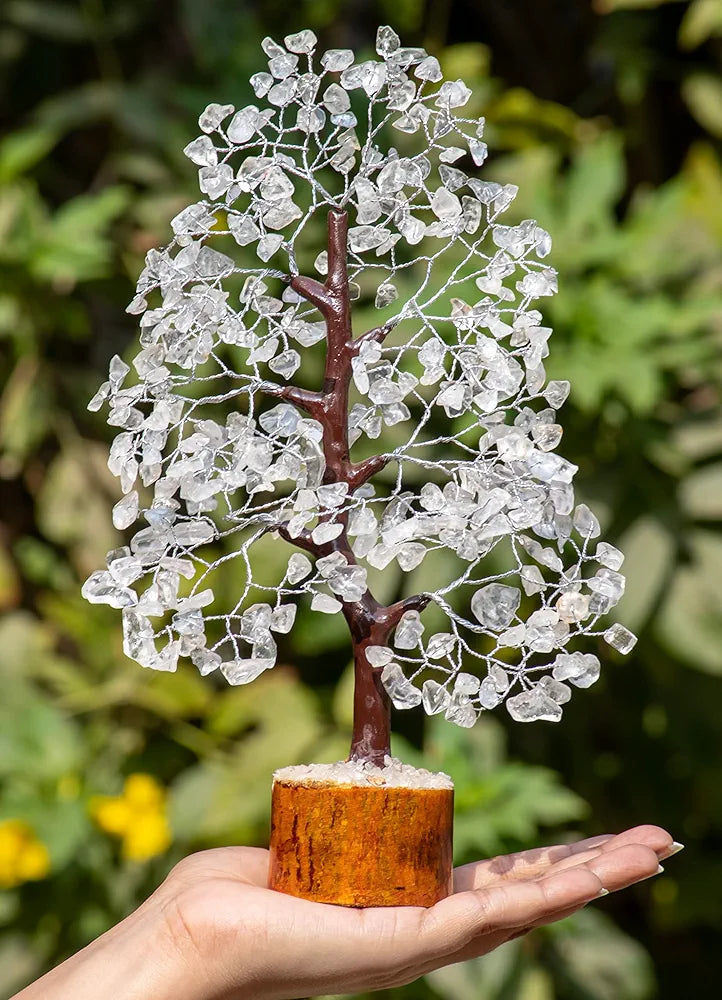 Crocon Clear Quartz Gemstone Money Tree Feng Shui Bonsai Silver Wire
