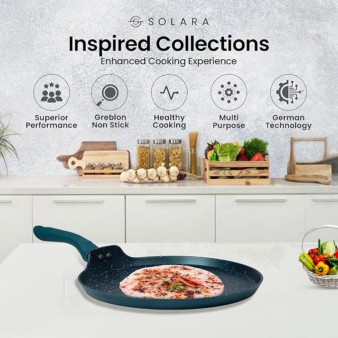 Solara Granite Dosa Tawa Non Stick Pan 28cm, Dosa Tawa Induction Base & Gas Compatible With Soft-touch Handles | Bezel